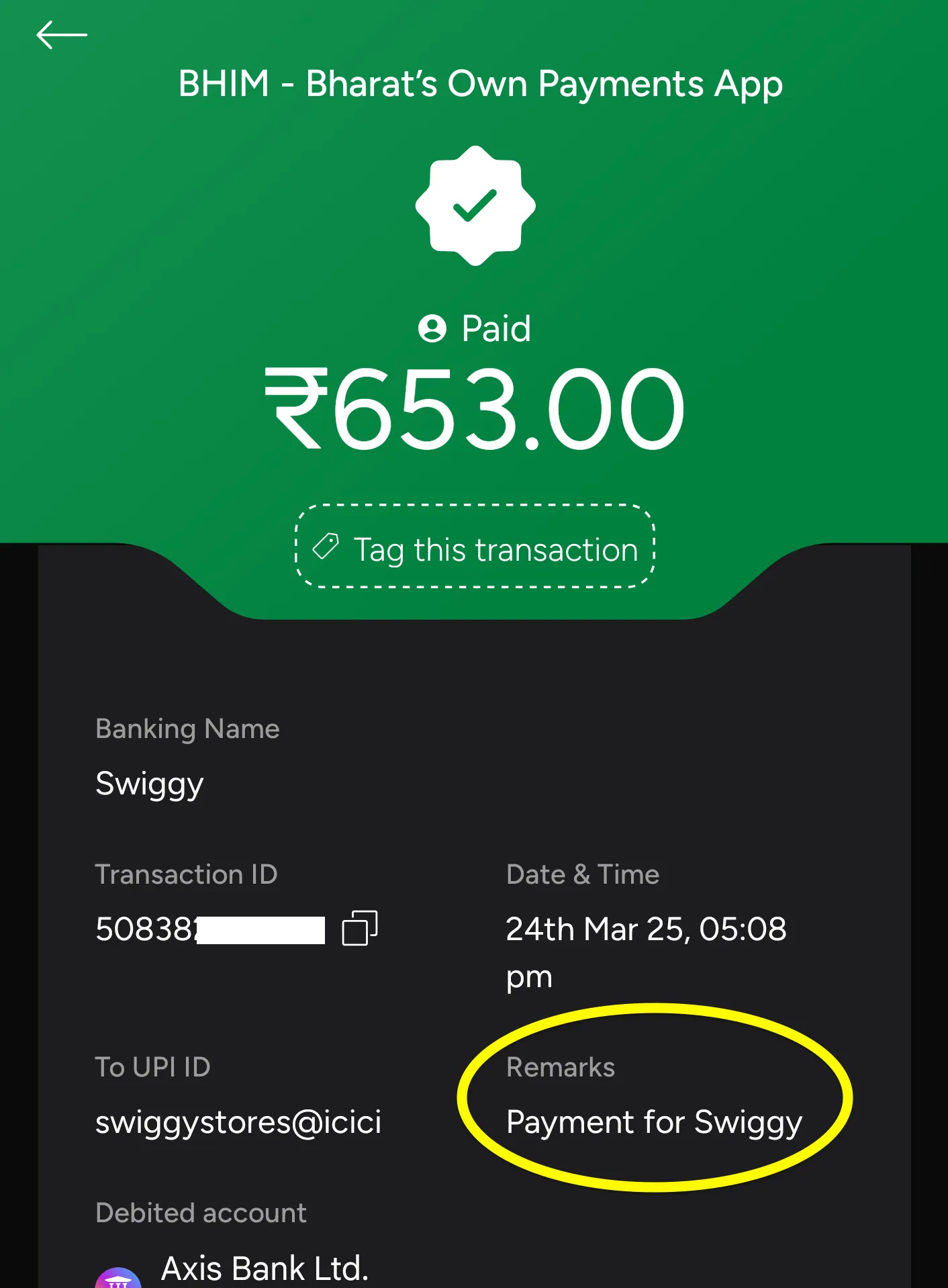 An example that shows abuse of transaction notes